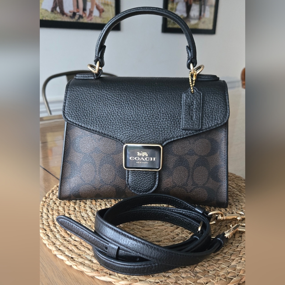 Coach Pepper Satchel black dark brown twoway
